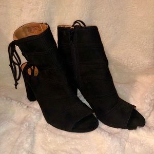 XOXO Black Lace-Up Ankle Booty Open-Toed Heels